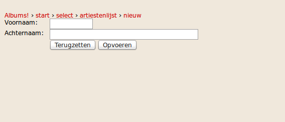 aparte pagina om een nieuwe artiest op te voeren