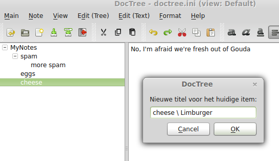 de gewijzigde titel is weergegeven in het tekstveld