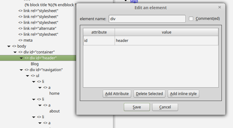 edit element dialog