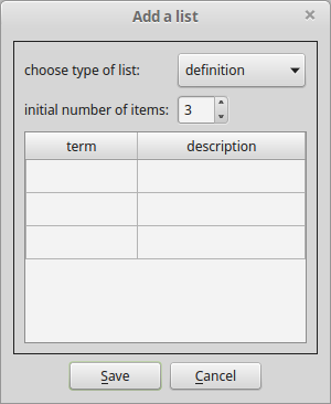 add list dialog