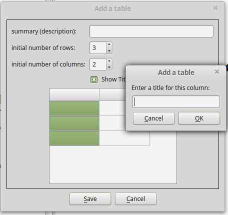 column title dialog