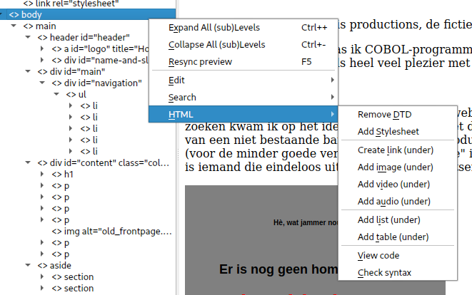 popup menu met html options uitgeklapt