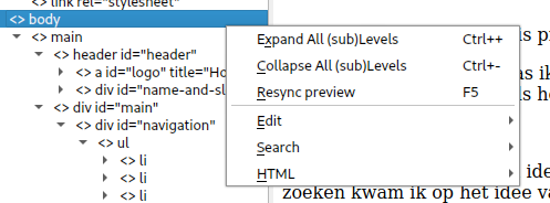 popup menu met view opties en andere menus