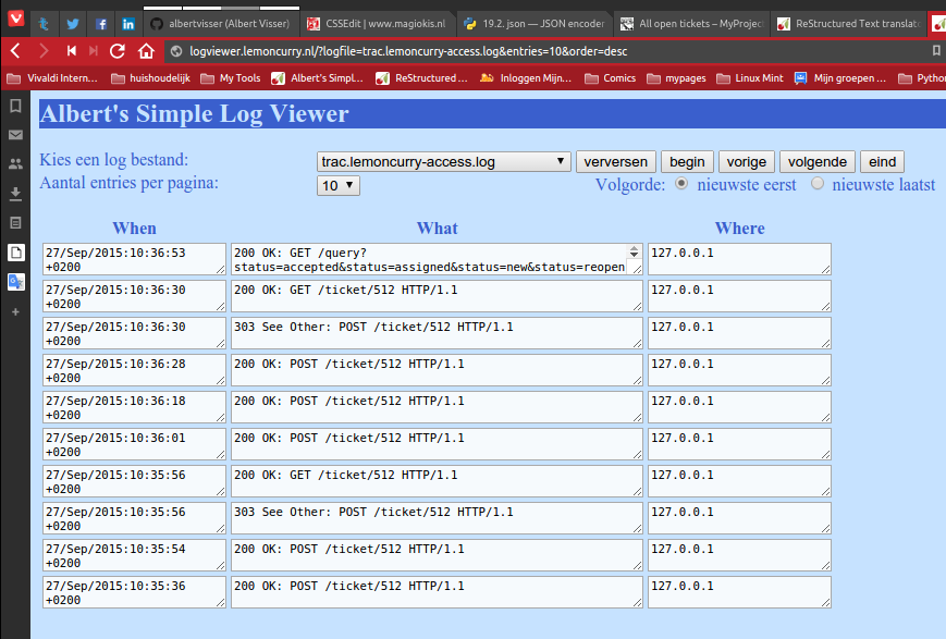 access log display