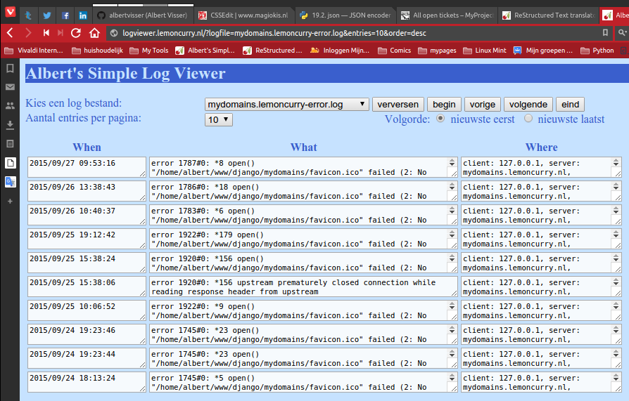 error log display