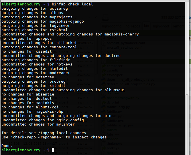 console output of checking all repo changes